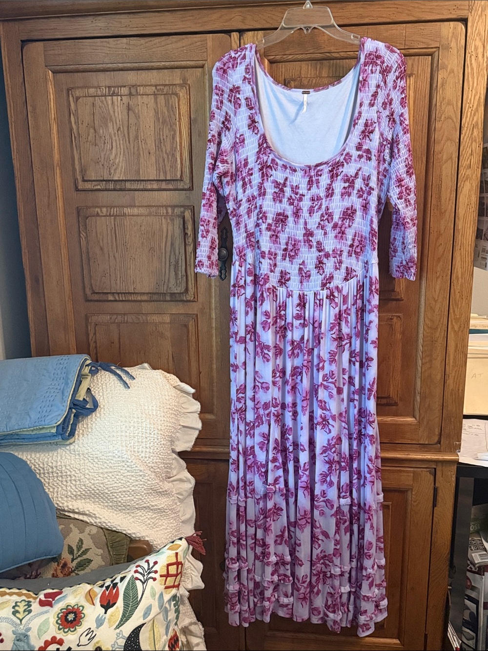 Free People Lavender Maxi Dress with Pink Floral Print